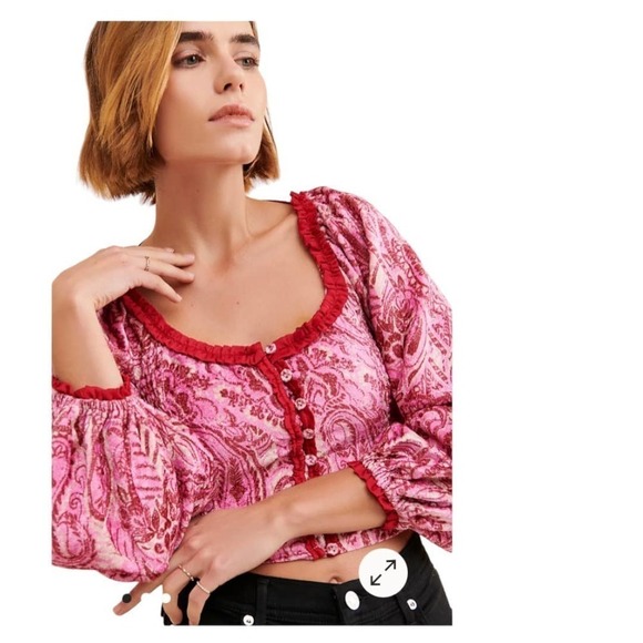 Free PEOPLE, DARE‎ ME VELVET, BLOUSE WOMENS NEW WITH TAGS, PINK, - Picture 2 of 16